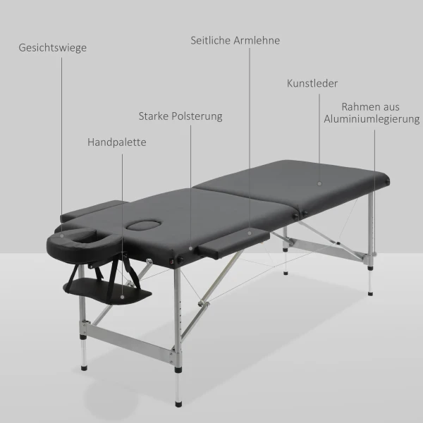 Opvouwbare massagetafel professionele 7 zone massagetafel, in hoogte verstelbaar, belastbaar tot 130kg, ideaal voor spa & salon, zwart 6