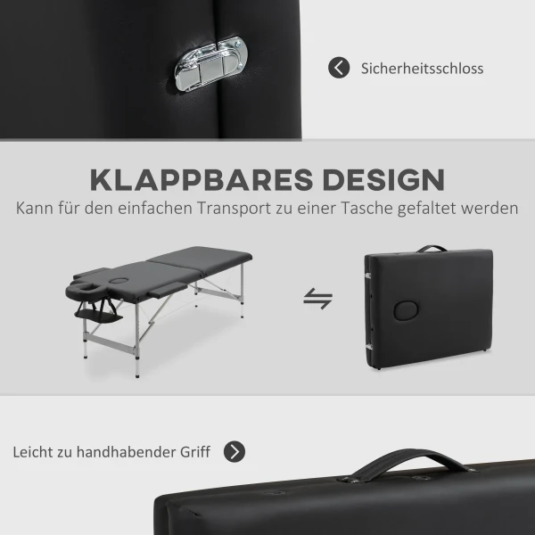 Opvouwbare massagetafel professionele 7 zone massagetafel, in hoogte verstelbaar, belastbaar tot 130kg, ideaal voor spa & salon, zwart 7