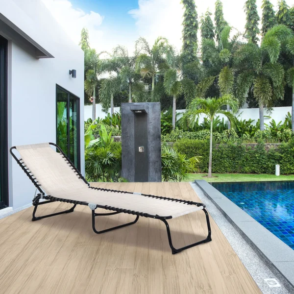 Opvouwbare zonneligstoel tuinligstoel 4 traps verstelbare rugleuning staal mesh stof beige 197x58x76 cm voor ontspannen uren in de buitenlucht 2