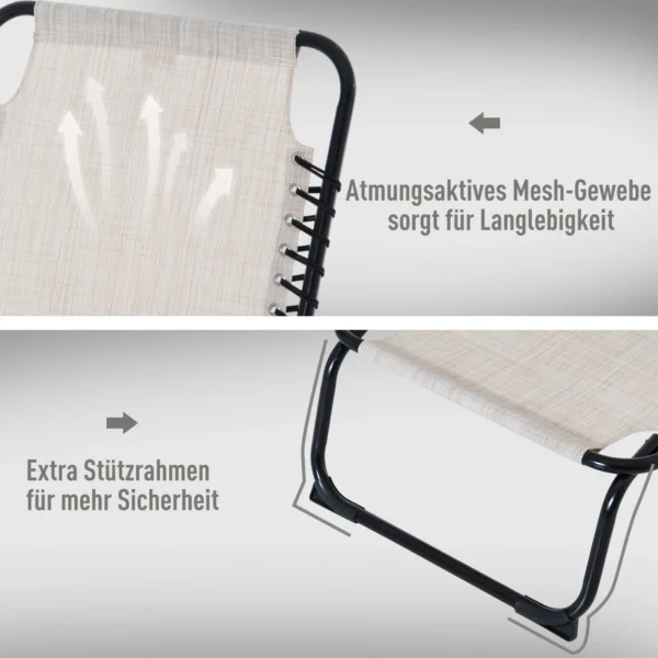 Opvouwbare zonneligstoel tuinligstoel 4 traps verstelbare rugleuning staal mesh stof beige 197x58x76 cm voor ontspannen uren in de buitenlucht 7