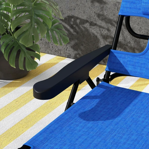 Opvouwbare zonneligstoel tuinligstoel met leesvenster, hoofdkussen, ligstoel met 4 voudig verstelbare rugleuning, weerbestendige campingligstoel tot 120 kg belastbaar, voor tuin strand zwembad, donkerblauw 10