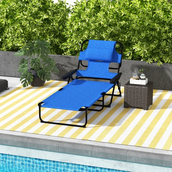 Opvouwbare zonneligstoel tuinligstoel met leesvenster, hoofdkussen, ligstoel met 4 voudig verstelbare rugleuning, weerbestendige campingligstoel tot 120 kg belastbaar, voor tuin strand zwembad, donkerblauw 2