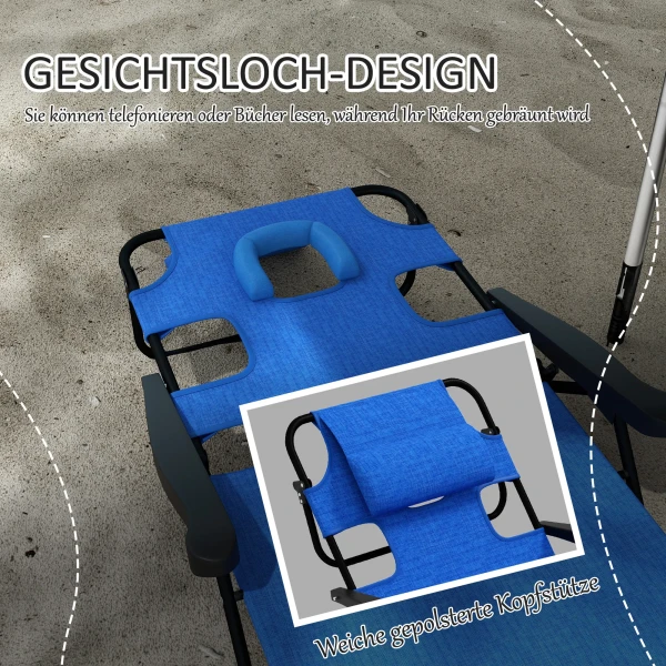 Opvouwbare zonneligstoel tuinligstoel met leesvenster, hoofdkussen, ligstoel met 4 voudig verstelbare rugleuning, weerbestendige campingligstoel tot 120 kg belastbaar, voor tuin strand zwembad, donkerblauw 5