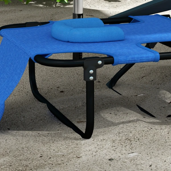 Opvouwbare zonneligstoel tuinligstoel met leesvenster, hoofdkussen, ligstoel met 4 voudig verstelbare rugleuning, weerbestendige campingligstoel tot 120 kg belastbaar, voor tuin strand zwembad, donkerblauw 9