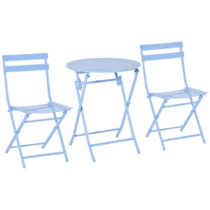 Outsunny bistroset voor 2 personen balkonmeubelset lichtblauw, ideaal voor patio & tuin, opvouwbaar & ruimtebesparend 1