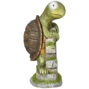 Outsunny schildpad sculptuur met led solarlicht 36,5 cm tuinfiguur voor gazon & hof, decoratief buitenornament 1
