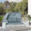 Outsunny tuinmeubelset voor 5 personen met bijzettafel en dak, kussens van pp kunststof en polyester, 190/133b x 81t x 73/62h cm, wit en grijs 2