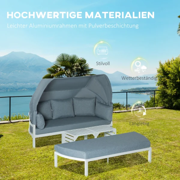 Outsunny tuinmeubelset voor 5 personen met bijzettafel en dak, kussens van pp kunststof en polyester, 190/133b x 81t x 73/62h cm, wit en grijs 5