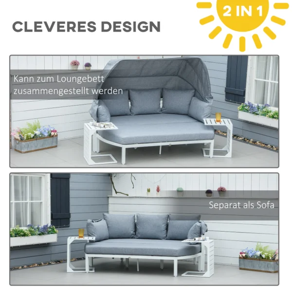 Outsunny tuinmeubelset voor 5 personen met bijzettafel en dak, kussens van pp kunststof en polyester, 190/133b x 81t x 73/62h cm, wit en grijs 7