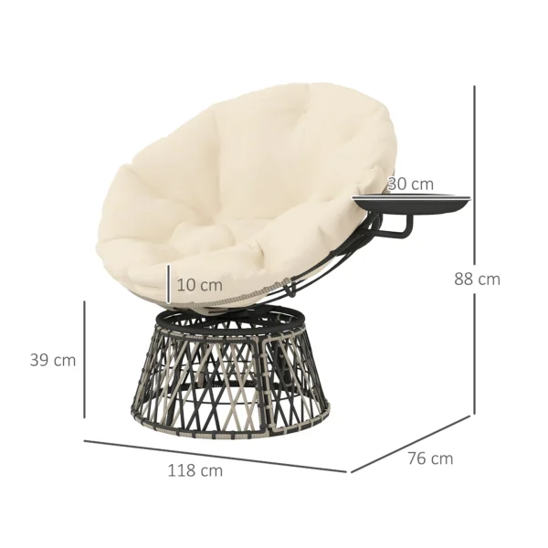 Papasans stoel rattan 360° draaibaar mandstoel met kussen diameter 90 cm ronde outdoor rattanstoel draaistoel loungestoel ligstoel voor woonkamer tuin balkon beige 4