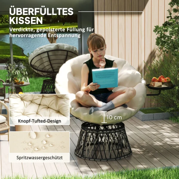 Papasans stoel rattan 360° draaibaar mandstoel met kussen diameter 90 cm ronde outdoor rattanstoel draaistoel loungestoel ligstoel voor woonkamer tuin balkon beige 7