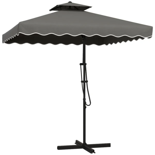 Parasol 243x243cm balkonparasol met uv bescherming, zweefparasol met dubbeldak & kruisvoet, ruches, 4 steunen, donkergrijs 1