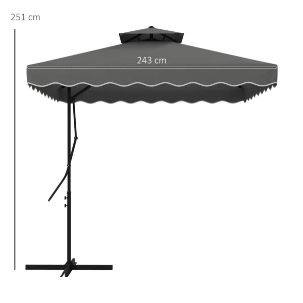 Parasol 243x243cm balkonparasol met uv bescherming, zweefparasol met dubbeldak & kruisvoet, ruches, 4 steunen, donkergrijs 4