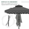 Parasol 243x243cm balkonparasol met uv bescherming, zweefparasol met dubbeldak & kruisvoet, ruches, 4 steunen, donkergrijs 5