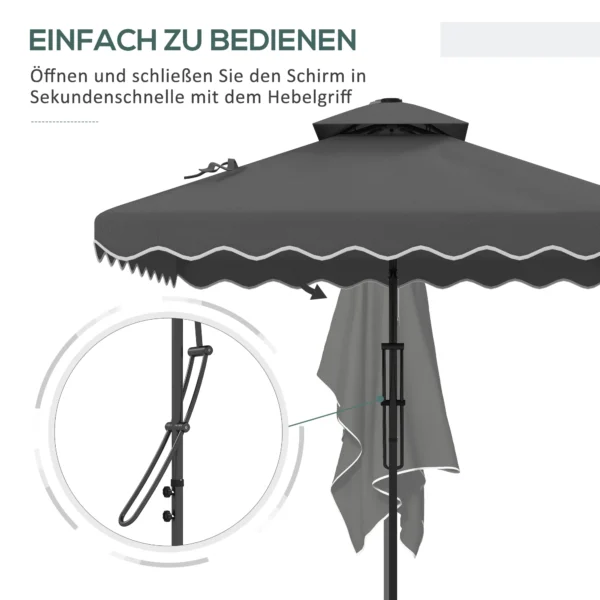 Parasol 243x243cm balkonparasol met uv bescherming, zweefparasol met dubbeldak & kruisvoet, ruches, 4 steunen, donkergrijs 5
