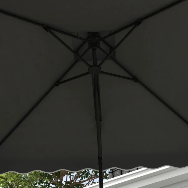 Parasol 243x243cm balkonparasol met uv bescherming, zweefparasol met dubbeldak & kruisvoet, ruches, 4 steunen, donkergrijs 9