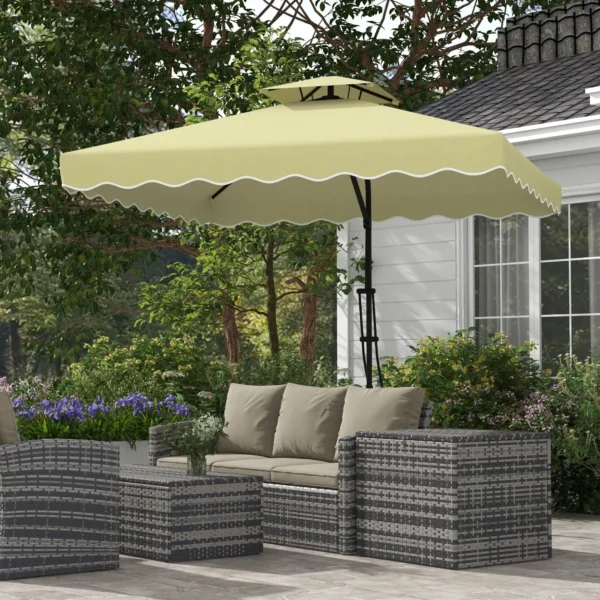 Parasol 243x243cm balkonparasol met uv bescherming zwevende parasol dubbeldak kruisvoet ruches 4 steunen metaal voor tuin & terras 2