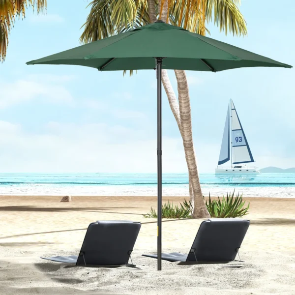 Parasol Ø196 cm, parasol met kantelfunctie, zeshoekige balkonparasol strandparasol windvast stabiel marktparasol draaiparasol zonbescherming voor strand balkon tuin, groen 2