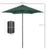 Parasol Ø196 cm, parasol met kantelfunctie, zeshoekige balkonparasol strandparasol windvast stabiel marktparasol draaiparasol zonbescherming voor strand balkon tuin, groen 4