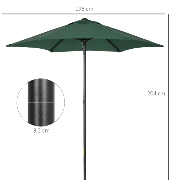 Parasol Ø196 cm, parasol met kantelfunctie, zeshoekige balkonparasol strandparasol windvast stabiel marktparasol draaiparasol zonbescherming voor strand balkon tuin, groen 4