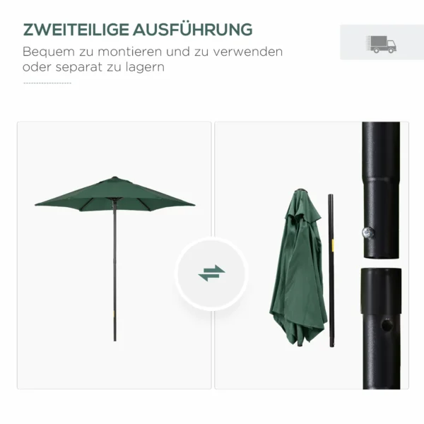 Parasol Ø196 cm, parasol met kantelfunctie, zeshoekige balkonparasol strandparasol windvast stabiel marktparasol draaiparasol zonbescherming voor strand balkon tuin, groen 5