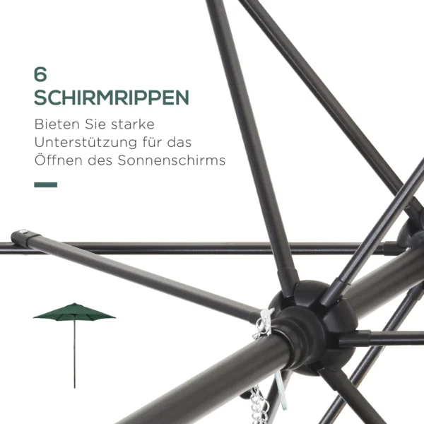 Parasol Ø196 cm, parasol met kantelfunctie, zeshoekige balkonparasol strandparasol windvast stabiel marktparasol draaiparasol zonbescherming voor strand balkon tuin, groen 6