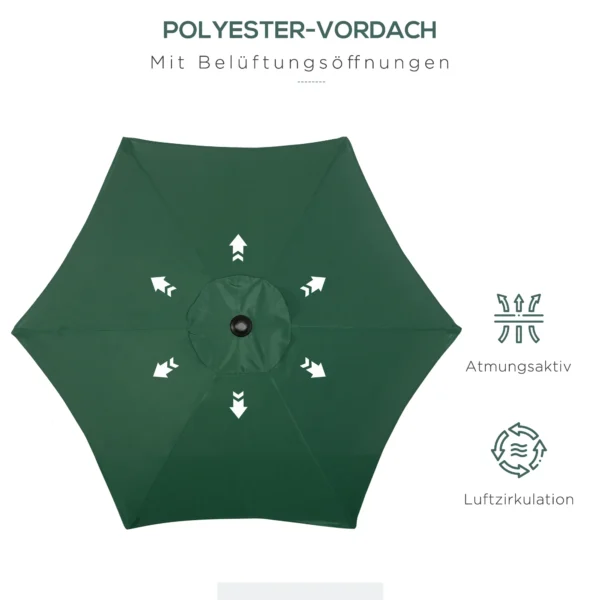 Parasol Ø196 cm, parasol met kantelfunctie, zeshoekige balkonparasol strandparasol windvast stabiel marktparasol draaiparasol zonbescherming voor strand balkon tuin, groen 7