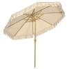 Parasol Ø264 cm strandparasol met franjes, verstelbare helling, 8 steunen, terrasparasol voor tuin & balkon, khaki 1