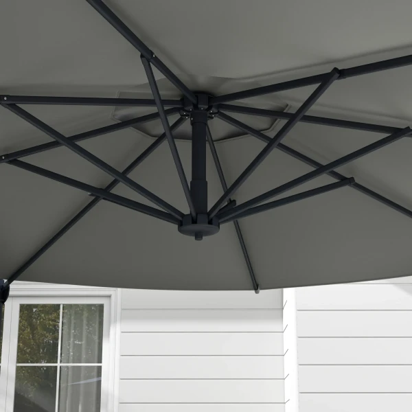 Parasol Ø3 m met kruk, kantelbare marktparasol, draaibare tuinparasol voor balkon en terras, metaal, donkergrijs 9