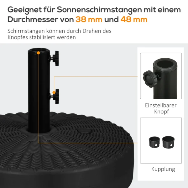 Parasolvoet 29kg voetstuk voor Ø38/48mm masten in rattanlook, ideaal voor tuin & balkon, hdpe zwart Ø51x36cm 5