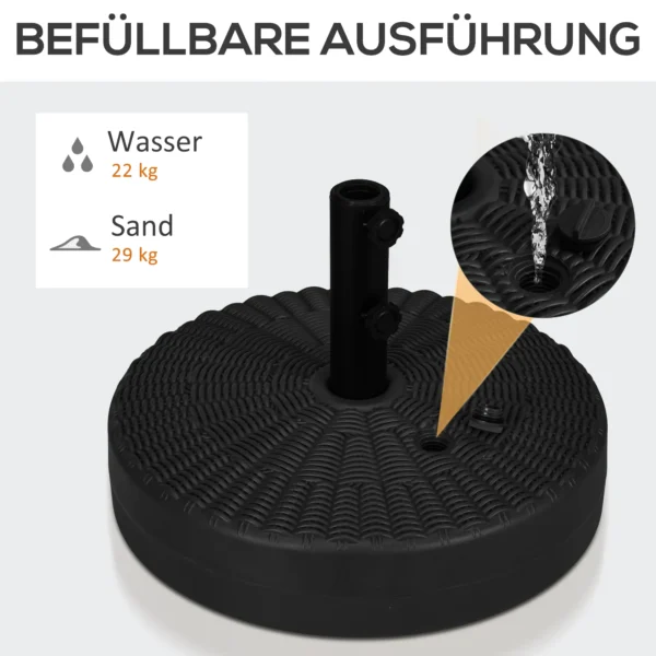 Parasolvoet 29kg voetstuk voor Ø38/48mm masten in rattanlook, ideaal voor tuin & balkon, hdpe zwart Ø51x36cm 6
