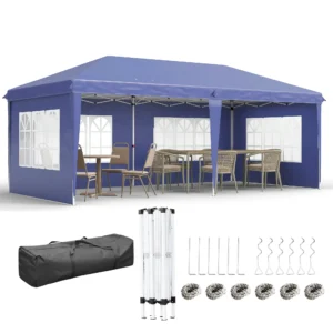 Paviljoen 2,95 x 5,85 m partytent, vouwpaviljoen met uv bescherming, pop up paviljoen met ramen & zijwanden, tuintent van oxford & staal, blauw 1