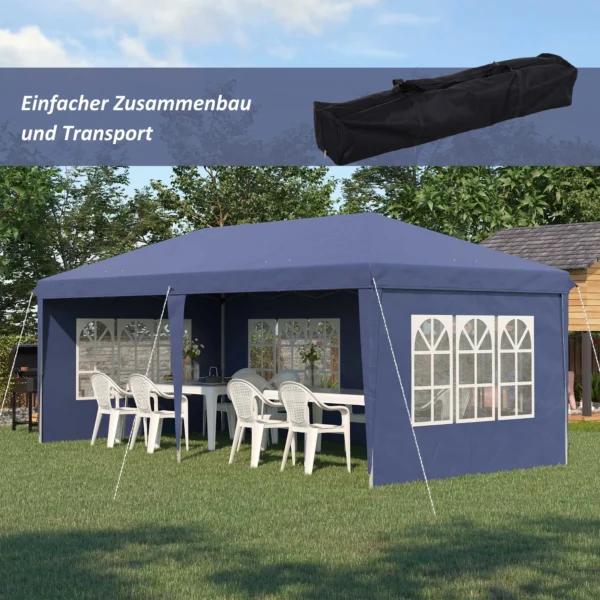 Paviljoen 2,95 x 5,85 m partytent, vouwpaviljoen met uv bescherming, pop up paviljoen met ramen & zijwanden, tuintent van oxford & staal, blauw 5