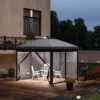 Paviljoen 3,3x3,3m vouwpaviljoen met led usb, pop up met gaas zijwanden, zonwering, oxford stof grijs, ideaal voor tuinfeesten 2