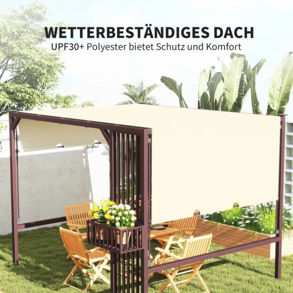 Pergola paviljoen 3x2,5m uv 30+stabiel winterbestendig zonwering met verstelbaar schuifdak zichtbescherming plantenbakken vrijstaand tuinpaviljoen terrasoverkapping voor tuin balkon donkerbruin 8