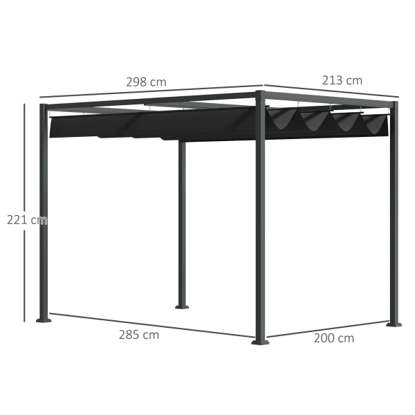 Pergola paviljoen terrasoverkapping met schuifdak 298x213x221cm polyester zwart grijs voor tuin & terras 4