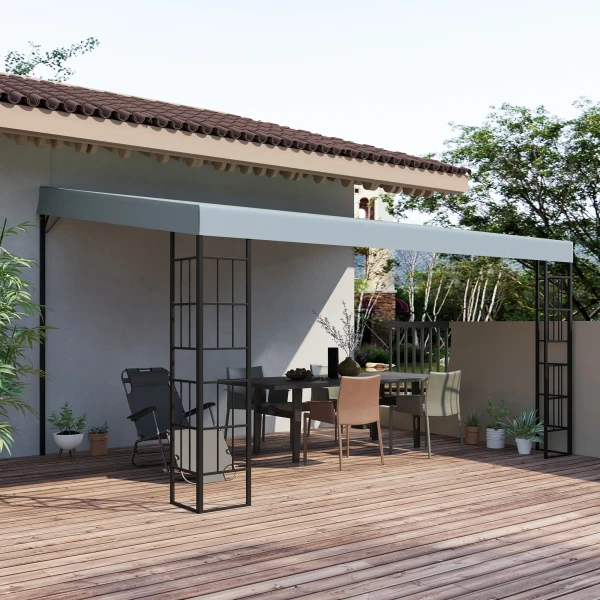 Pergola tuinpaviljoen 4 x 3 m overkapping tent van metaal & polyester in grijs, ideaal voor tuin & terras 2