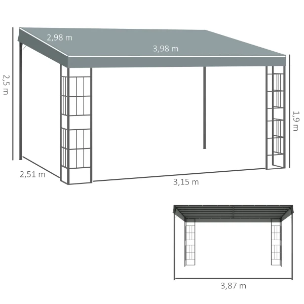 Pergola tuinpaviljoen 4 x 3 m overkapping tent van metaal & polyester in grijs, ideaal voor tuin & terras 4