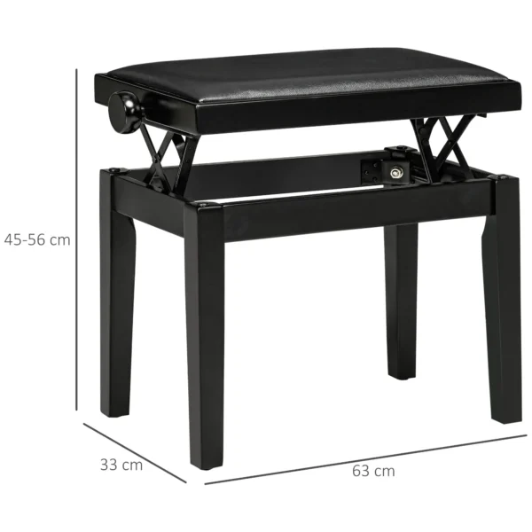 Pianokruk hoogteverstelbare pianobank met lederen kussen, kunstleer, rubberhout, zwart, 63 x 33 x 45 56 cm, ideaal voor pianisten 4