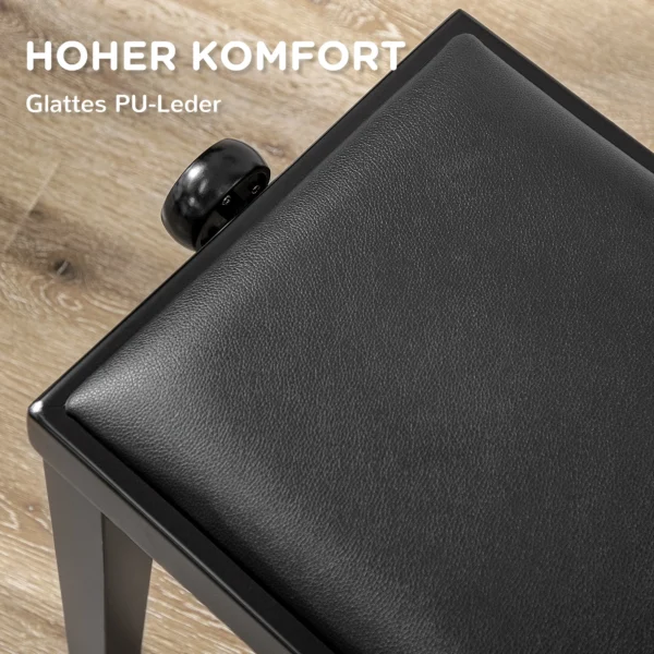 Pianokruk hoogteverstelbare pianobank met lederen kussen, kunstleer, rubberhout, zwart, 63 x 33 x 45 56 cm, ideaal voor pianisten 7