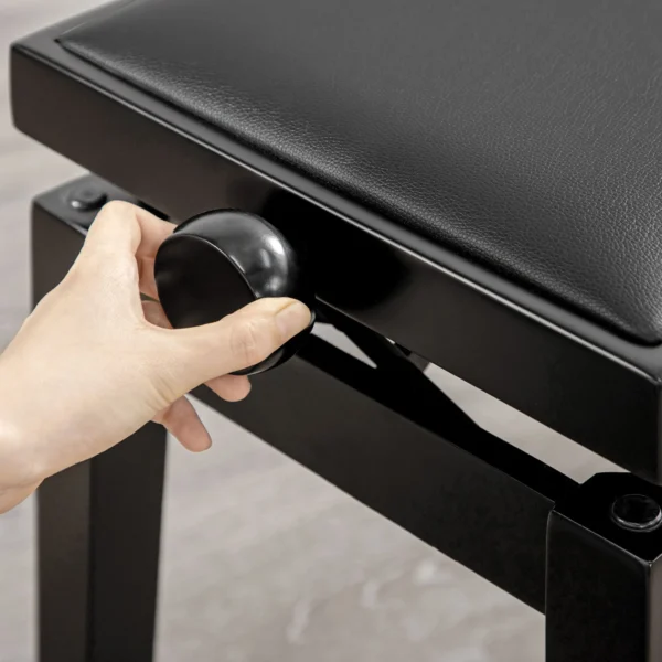 Pianokruk hoogteverstelbare pianobank met lederen kussen, kunstleer, rubberhout, zwart, 63 x 33 x 45 56 cm, ideaal voor pianisten 8