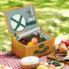 Picknickmand van wilgenhout picknickkoffer voor 2 personen met geïsoleerd koelvak bestekset, compleet picknickset voor kamperen strand kerstmis lichtbruin 2