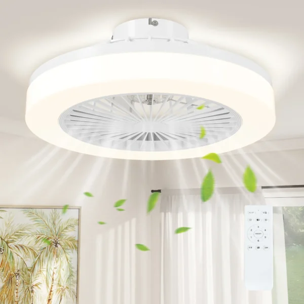 Plafondventilator met verlichting afstandsbediening led ventilator plafondlamp dimbaar met 6 snelheden 40 w lamp met omkeerbare ventilator, timer voor slaapkamer wit 46 cm 1