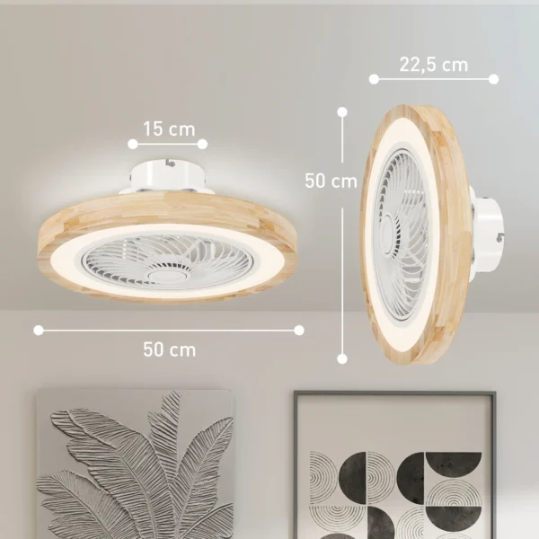 Plafondventilator met verlichting afstandsbediening led ventilator plafondlamp dimbaar met rgb kleur, 6 snelheden 40 w lamp met ventilator, timer omkeerbaar voor slaapkamer natuur 50 cm 4