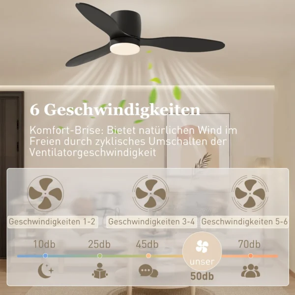 Plafondventilator met verlichting en afstandsbediening 115 cm led lamp met ventilator, omkeerbare dc motor, 3 bladen, 3 lichtkleuren, 6 snelheden, timer plafondventilator voor slaapkamer 6