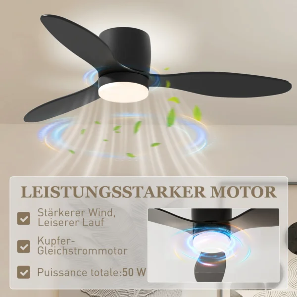 Plafondventilator met verlichting en afstandsbediening 115 cm led lamp met ventilator, omkeerbare dc motor, 3 bladen, 3 lichtkleuren, 6 snelheden, timer plafondventilator voor slaapkamer 7
