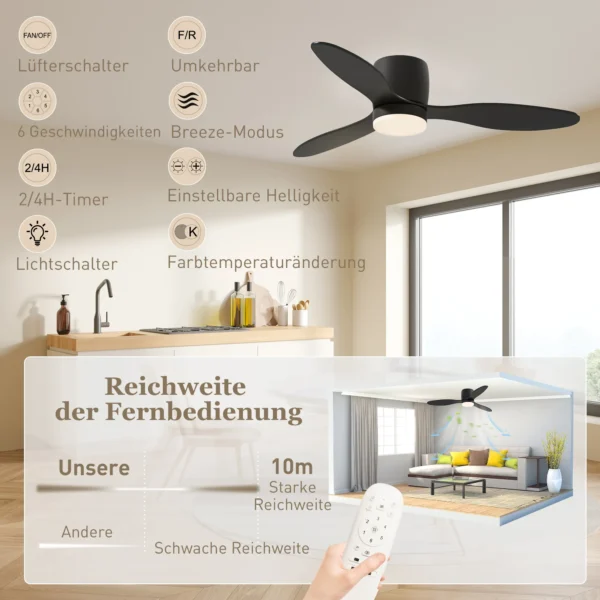 Plafondventilator met verlichting en afstandsbediening 115 cm led lamp met ventilator, omkeerbare dc motor, 3 bladen, 3 lichtkleuren, 6 snelheden, timer plafondventilator voor slaapkamer 9