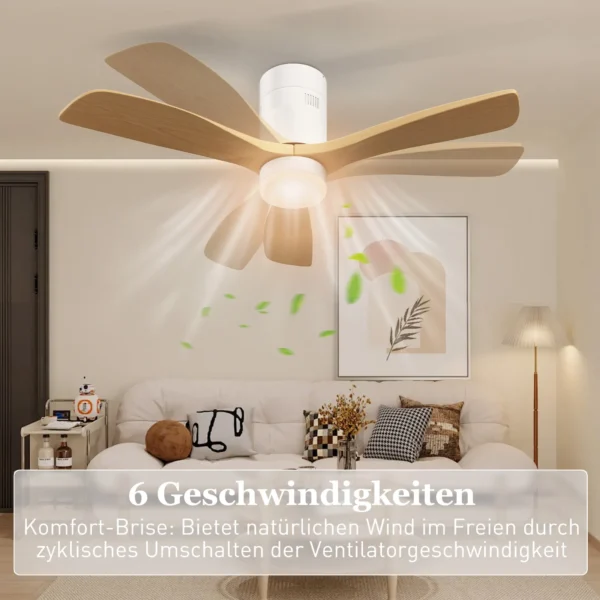 Plafondventilator met verlichting en afstandsbediening 117 cm led lamp met ventilator, 3 bladen, omkeerbare dc motor, 3 lichtkleuren, 6 snelheden, timer voor slaapkamer 6