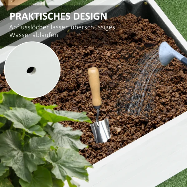 Plantenbak met klimrek bloembak met wielen verhoogd bed voor klimplanten natuurhout wit 76 x 30 x 155 cm voor tuin 8