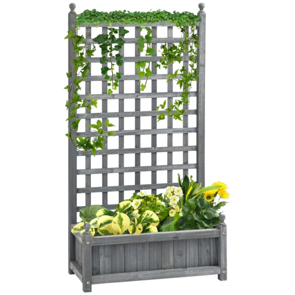 Plantenbak met klimrek bloembak voor klimplanten van hout in lichtgrijs 64x28x120cm ideaal voor tuin & balkon 1